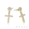 CROSS DESIGN PAIR OF MICROPAVED STAINLESS STEEL PIN EARRING